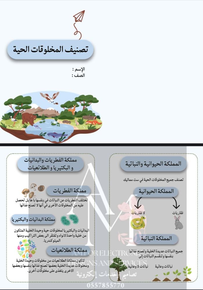 مطوية تصنيف المخلوقات الحية خامس إبتدائي