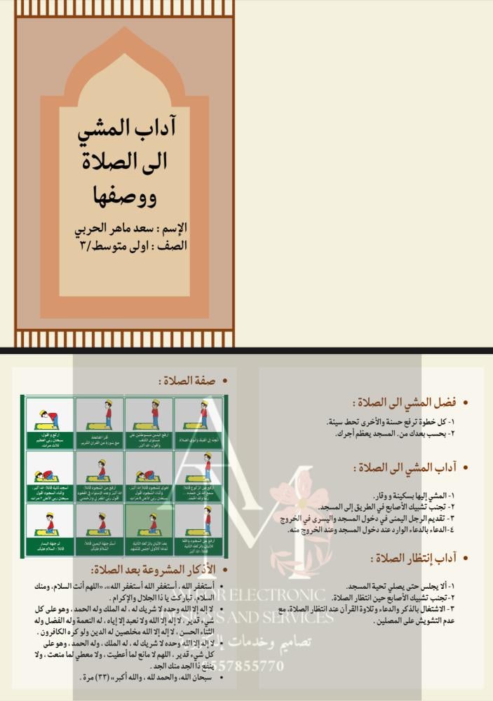 مطوية آداب المشي الى الصلاة ووصفها أول متوسط