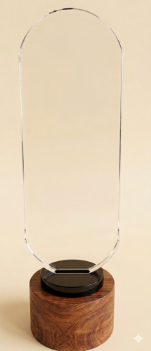 درع كريستال بيضاوي أنيق بقاعدة خشبية