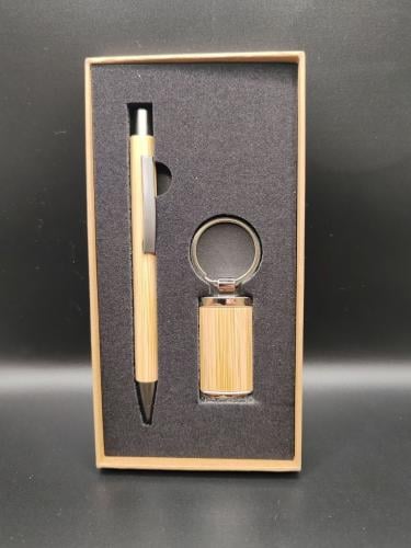 Premium Bamboo Pen & Keychain Gift Set