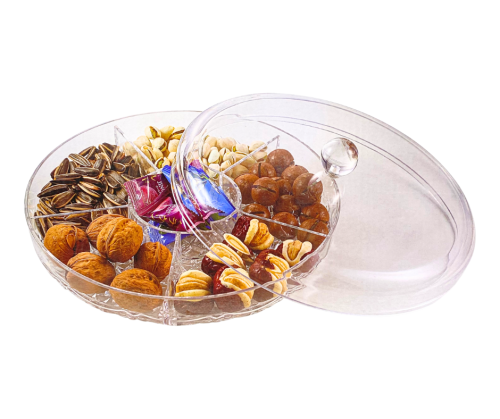 صحن تقديم اكريليك مقسم بغطاء