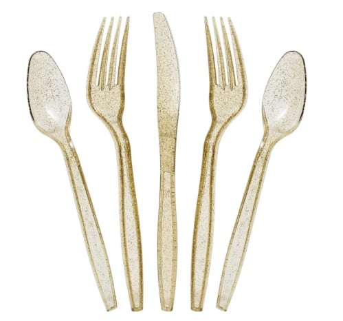 ملاعق وشوك ضيافة بلاستيك شفاف لامع