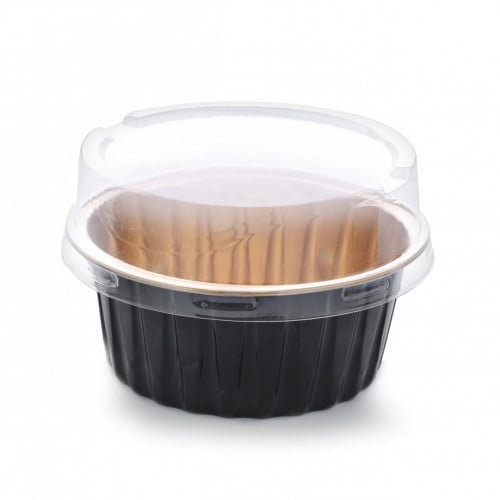 قالب المنيوم اسود/ذهبي دائري + غطاء شفاف ( 125 مل ) 15 حبة