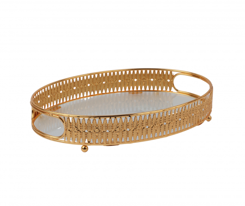 صينية تقديم ذهبية فاخرة مزودة بقاعدة زجاجية