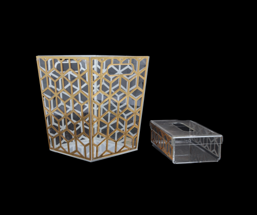 طقم سلة مهملات مع علبة مناديل اكريليك فاخر