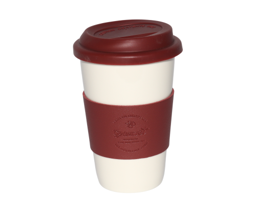 كوب سيراميك فاخر مزود بغطاء من السليكون ومقبض جلد