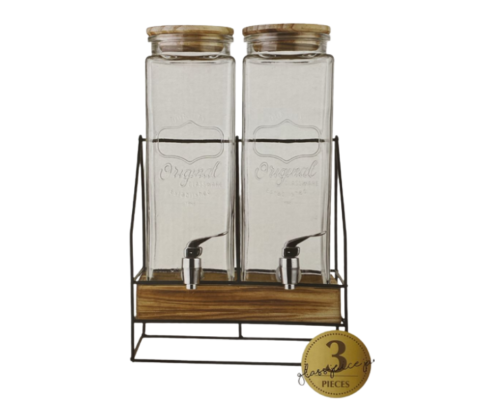 جك عصيرات زجاج ثنائي مع ستاند فاخر