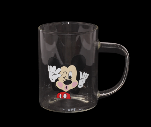 كوب زجاج شفاف بشخصية كرتونية