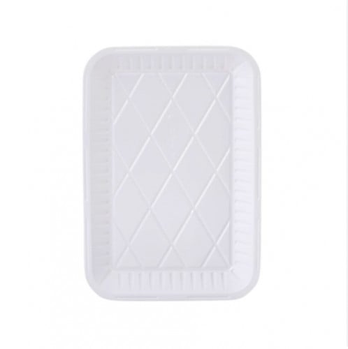 صحون بلاستيك بيضاء مستطيلة مقاس 3 ( 50 صحن )