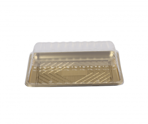 صحن كيك بلاستيك ذهبي