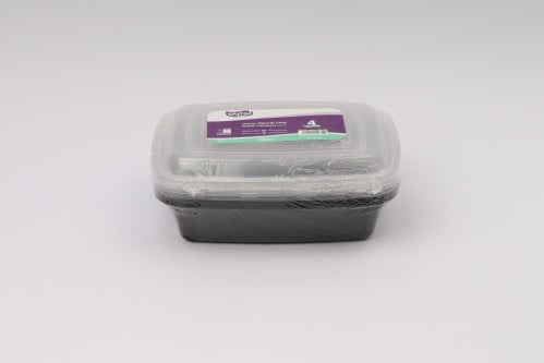 وعاء ميكرويف بلاستيك اسود مع غطاء