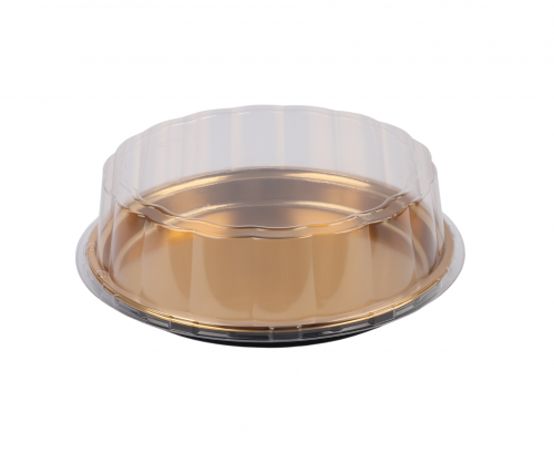 صحن كيك بلاستيك ذهبي