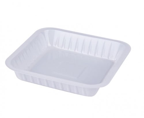 صحون بلاستيك مربعة بيضاء ( 50 حبة )