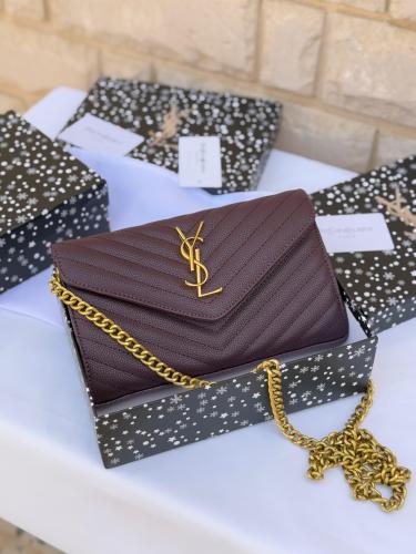 حقيبة سان لوران خمري عنابي غامق مستر كوالتي