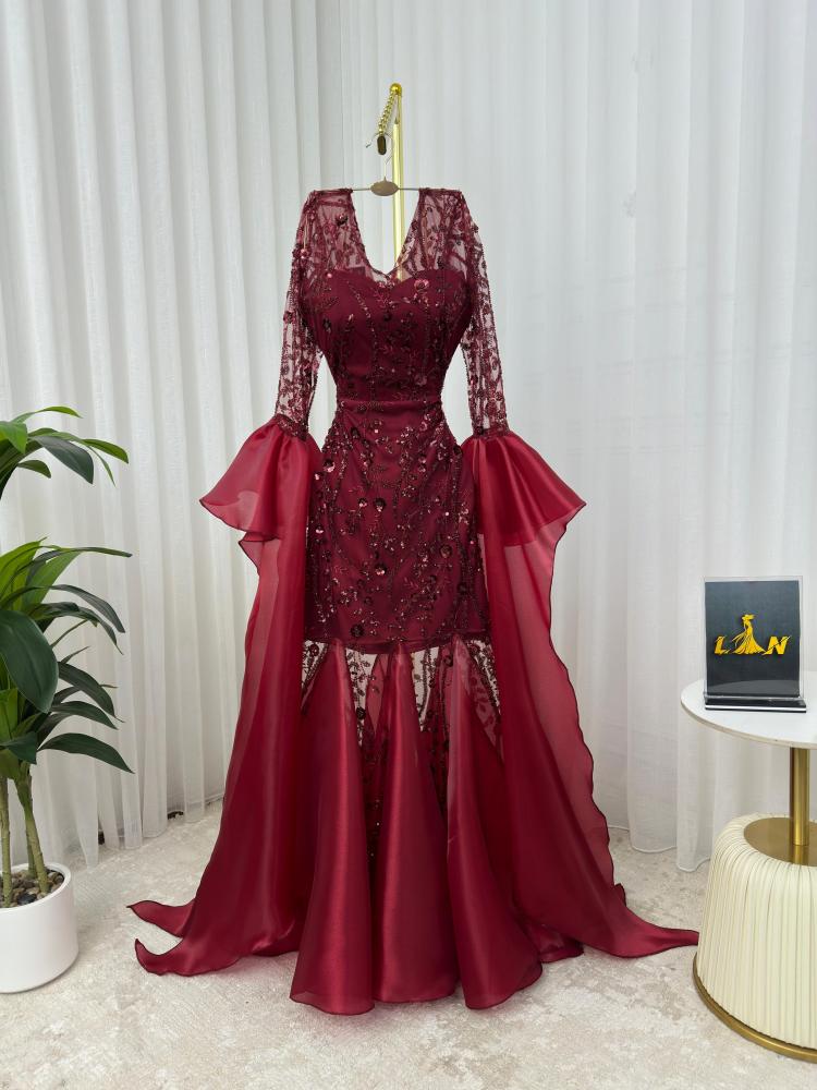 فستان سهره  فخم عنابي