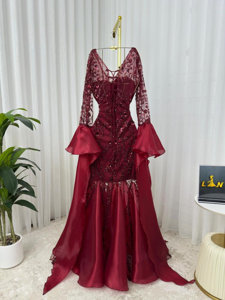 فستان سهره  فخم عنابي