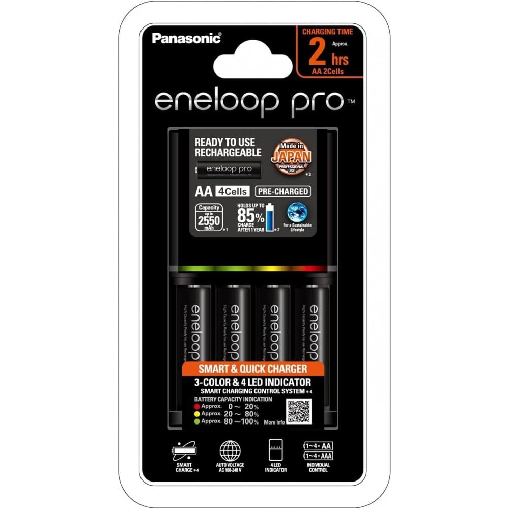 PANASONIC ENELOOP PRO RECHARGEABLE AA NI-MH BATTERIES WITH CHARGER (2550MAH, 4-PACK)