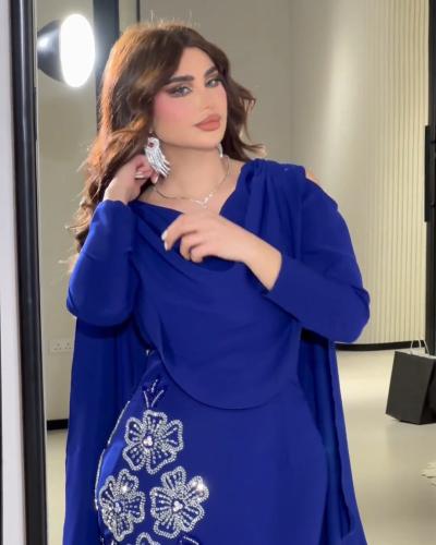 فستان سهره لون نيلي انيق راقي خامه كريب استرتش عل...