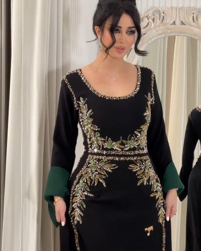 فستان سهره لون اسود راقي خامه كريب استرتش +تطريز ي...