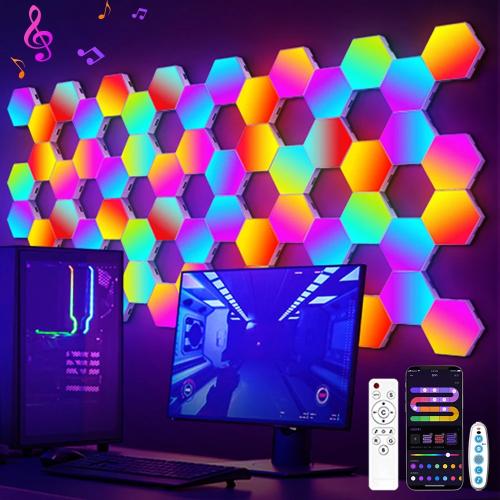 مصابيح LED سداسية الشكل لغرفة النوم مع تطبيق ذكي و...