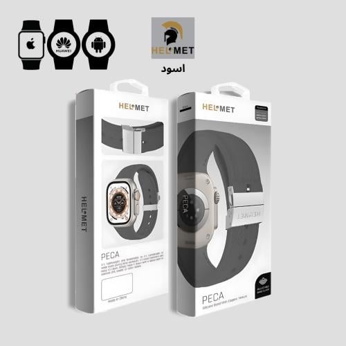 HELMET | سوار جلد اسود متوافق مع ساعات ابل و ساعات...