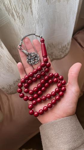 مسبحه بكلايت طربزونه فضه عيار 925 ( لون أحمر عنابي...