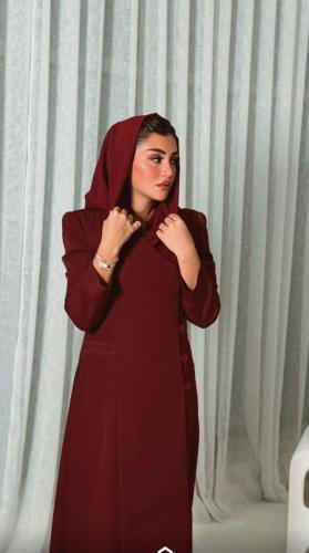 عباية برغندي كريب مع الطرحة