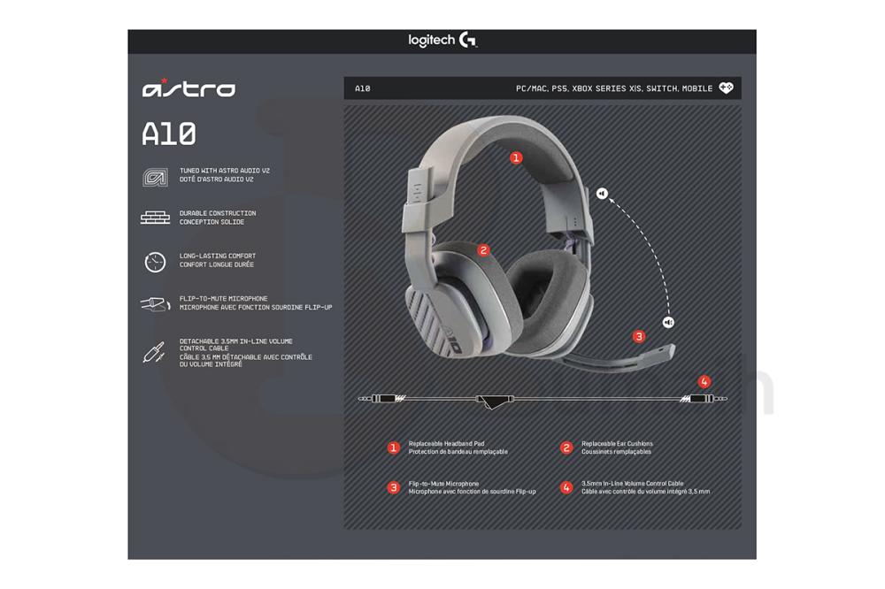 سماعة راس استرو للالعاب لون رمادي ASTRO A10 Gen 2