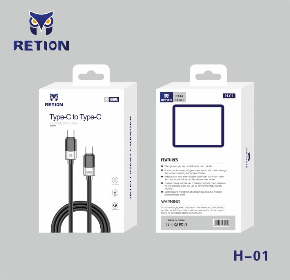 كابل الشحن السريع ونقل البيانات بقوة 60 واط TYPE C -TYPE C من RETION (H-01)