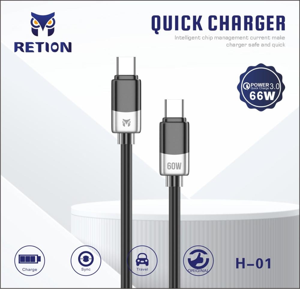 كابل الشحن السريع ونقل البيانات بقوة 60 واط TYPE C -TYPE C من RETION (H-01)
