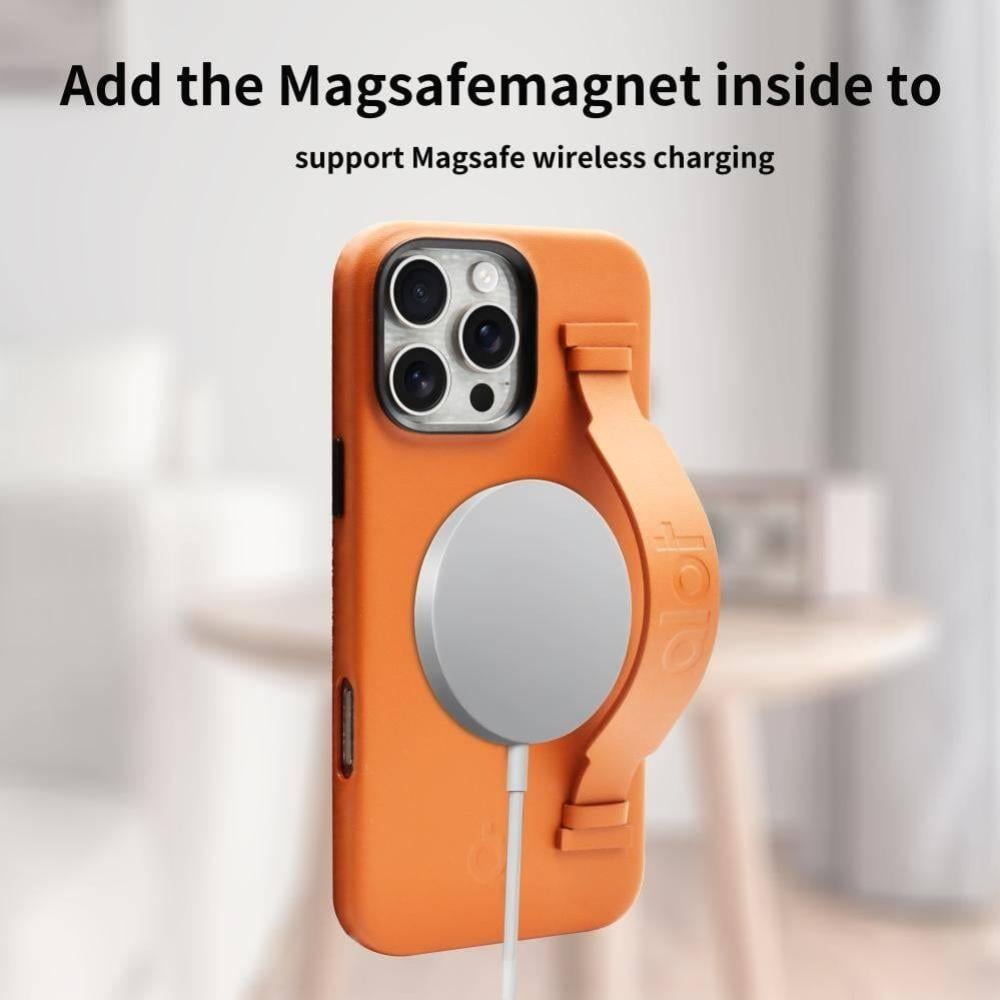 كفر alot جلد MagSafe بمسكة و إطار معدني للكاميرا لايفون 16برو ماكس لون بوني