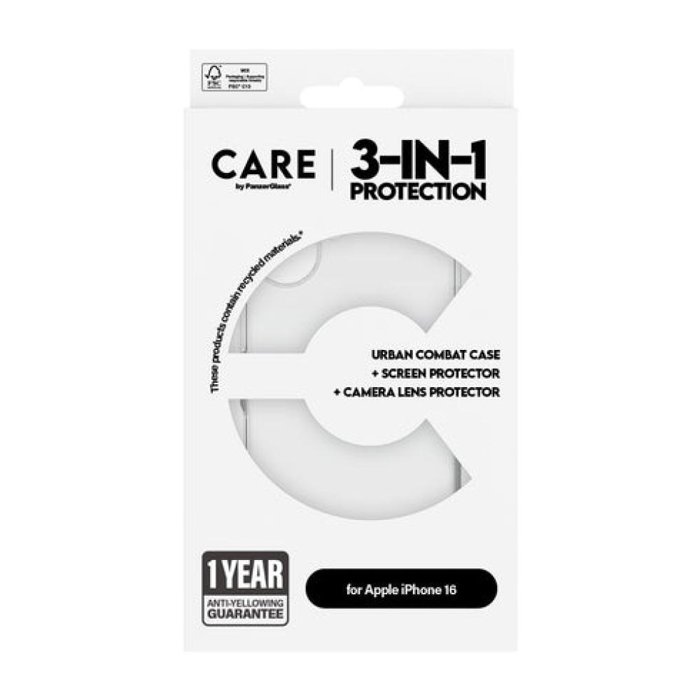 مجموعة الحماية الثلاثية CARE من PanzerGlass® لهاتف iPhone 16