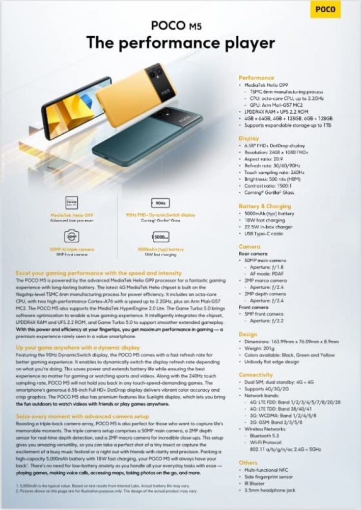 شاومي بوكو ام 5 , 128 جيجابايت , 6 رام - اسود