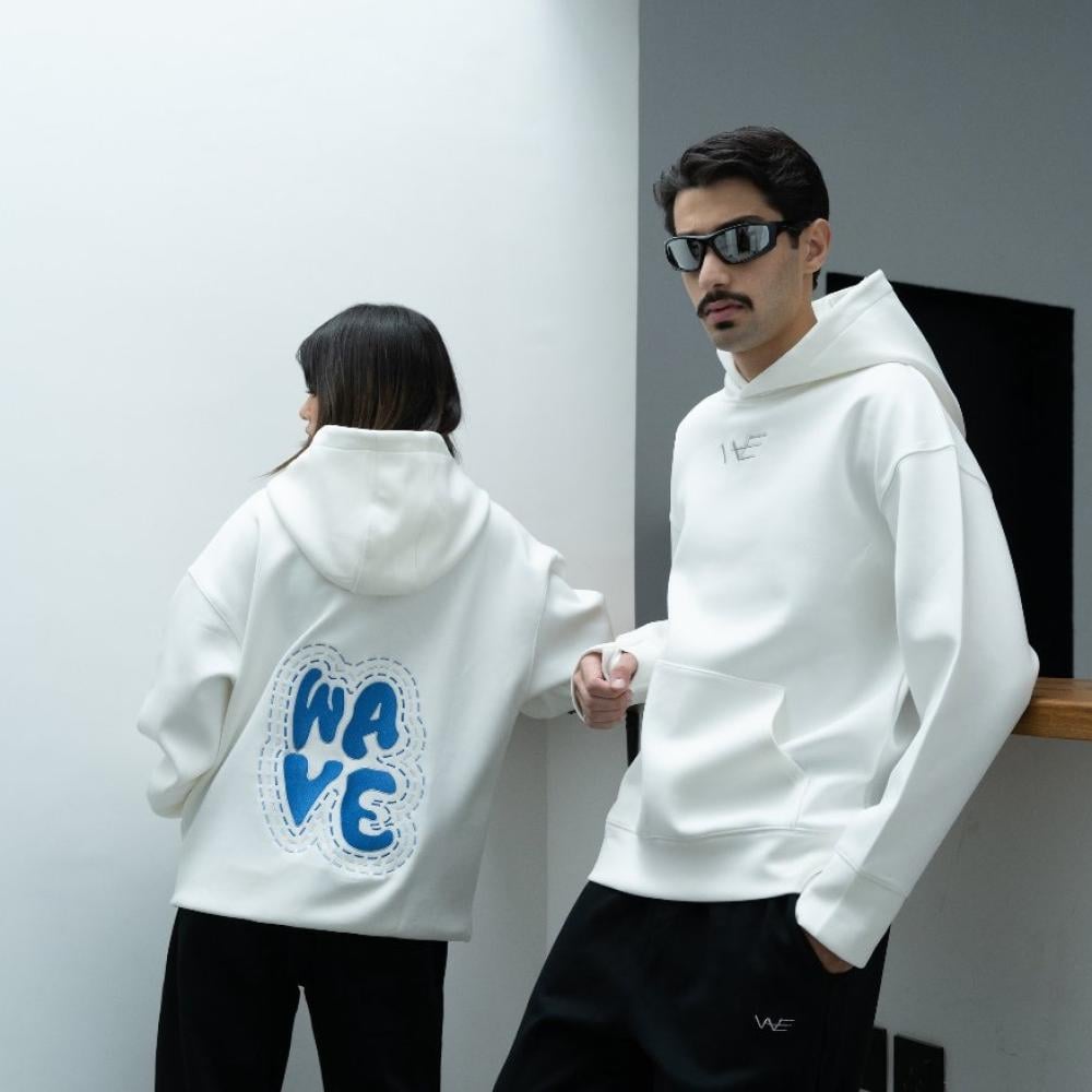 بلوفر ويف أبيض - White Wave Hoodie