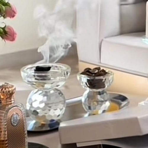طقم مبخر وعلبة عود كرستال