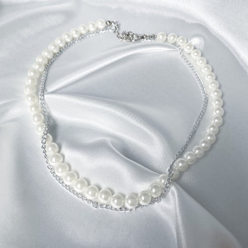 سلسال اللولو مع سلسلة فضية | Pearl with a chain necklacae