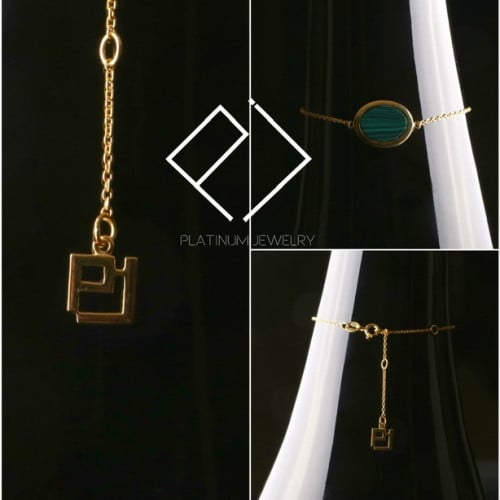 اسوارة فضة عيار 925 مطلي ذهب اصفر و حجر ملكايت طبيعي