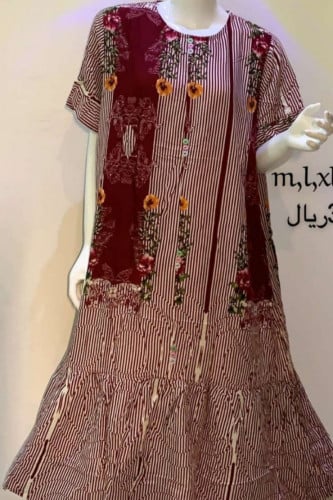 جلابيه ميد مقلم.لون عودي