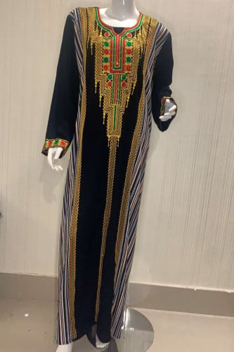 جلابيه عسيري مقلم باللون الرمادي