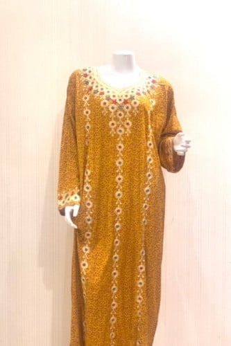 جلابيه قطن هندي روز مطرز ناعم الملمس اللون منقاوي مقاس M