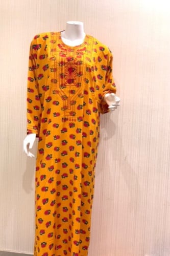 جلابيه بودره شالكي مطرز  اللون اصفر