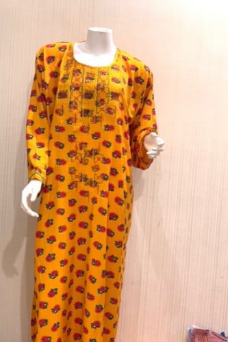 جلابيه بودره شالكي مطرز  اللون اصفر