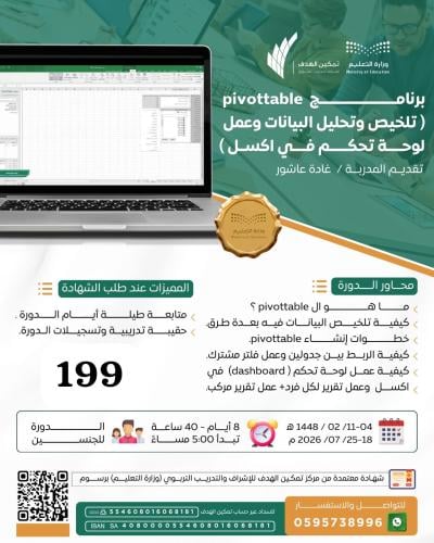برنامج pivottable (تلخيص وتحليل البيانات وعمل لوحة تحكم في اكسل)