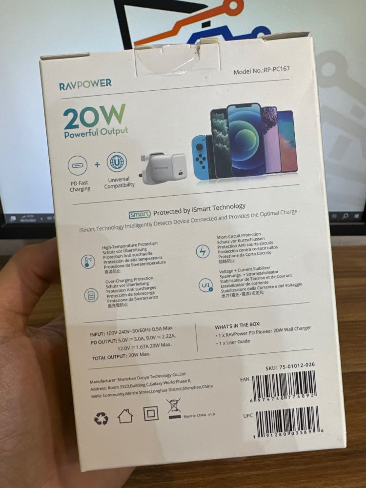 Ravpower wall plug, fast charging, 20W PD