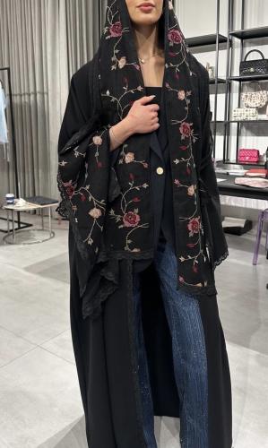 Rose embroidery abaya