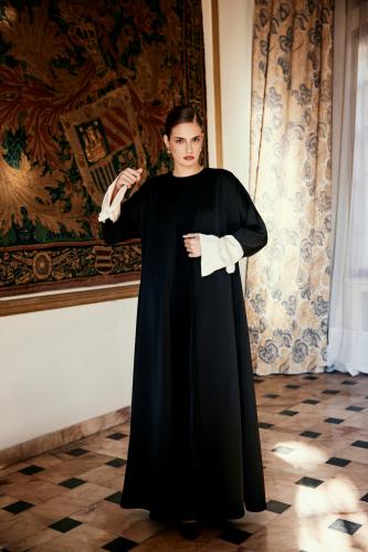 White silk flower abaya