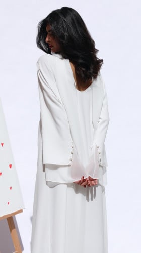 White chiffon shawl dress