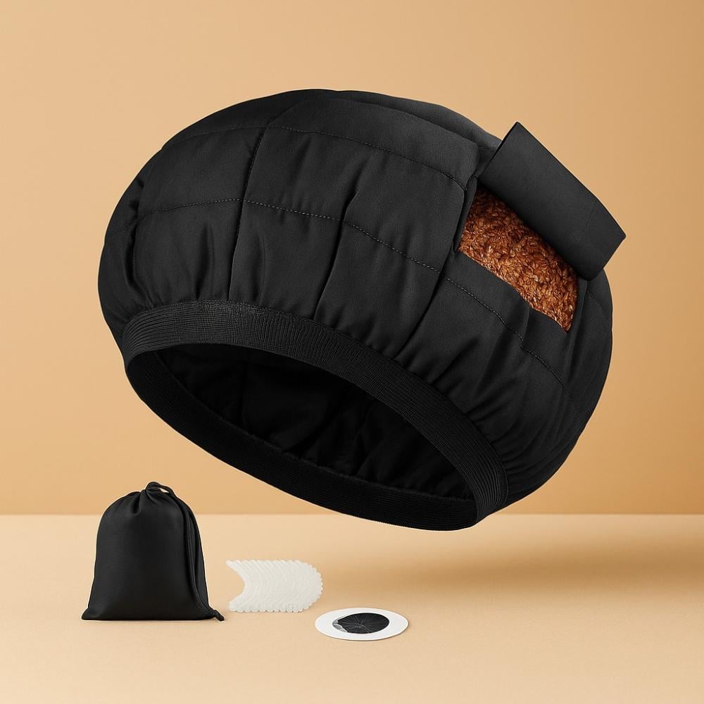 لقطة منتج كاب حراري بحشوة بذور كتان مع حقيبة وإكسسوارات