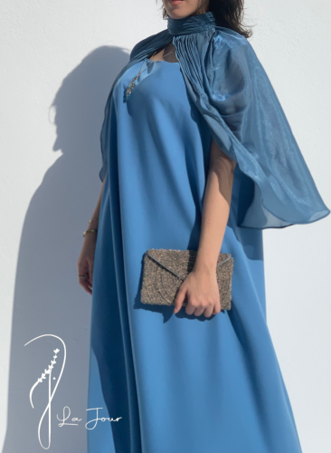 Silk chiffon dress and cape