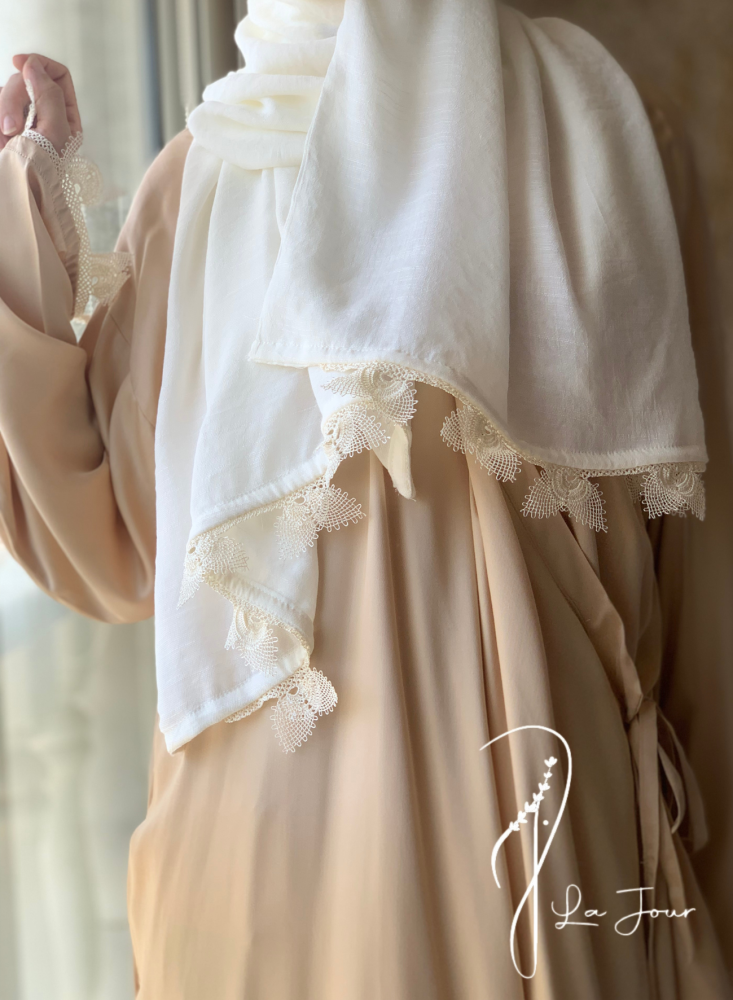 Oya prayer sheet, pink flowers, beige wrap, separate veil